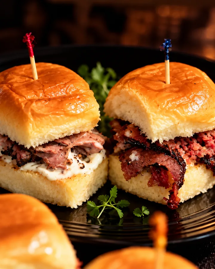 Brisket sliders on a black plate