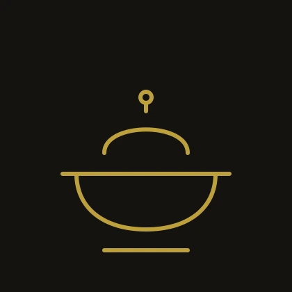 Gold line icon of a covered serving dish